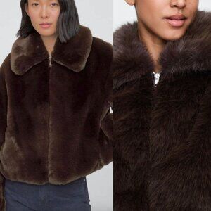 NWT Gap Chocolate Brown Faux Fur Cropped Jacket